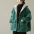 thumbnail image 5 of Homenesgenics Winter Jackets for Women Women's Winter Vintage Plus Size Fleece Jacket Loose Long sleeve Hooded Warm Coat Casual Plush Coat/Jjacket Green L, 5 of 9