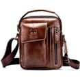 thumbnail image 1 of Shoulder Bag - Leather - Men - Small Briefcase - Adjustable Strap - Brown, 1 of 4