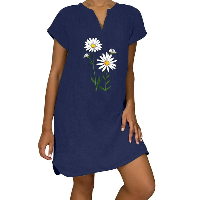 Sexy Vestidos Cortos de Verano para las Mujeres 2025 Moda Suelta de Ocio Vestido de Manga Corta con Cuello en V, Vestido Casual de Rodilla