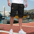 thumbnail image 3 of Mens Casual Cotton Shorts Drawstring Elastic Waist Summer Golf Pants Stretch Twill Beach Chino Shorts Black S, 3 of 7