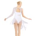 thumbnail image 4 of Linjinx Women Lyrical Dance Costume Ballet Leotard Dresses Dancewear Cut Out Sleeve Asymmetric Lace White XL, 4 of 7