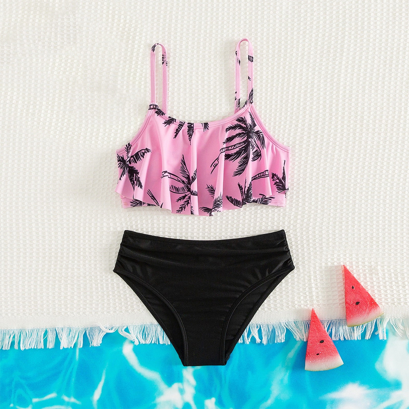 TopLLC Maillot de Bain Enfant Imprime Feuille Maillot de Bain Femme Bikini Volant Fille 7 13 Ans Vetements Enfant