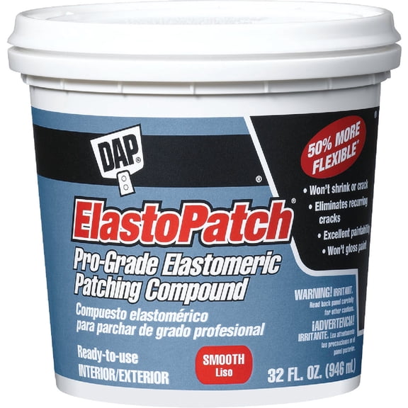 Dap 12278 Elastomeric Smooth Flexible Patch and Caulking Compound, 1 qt Tub, White