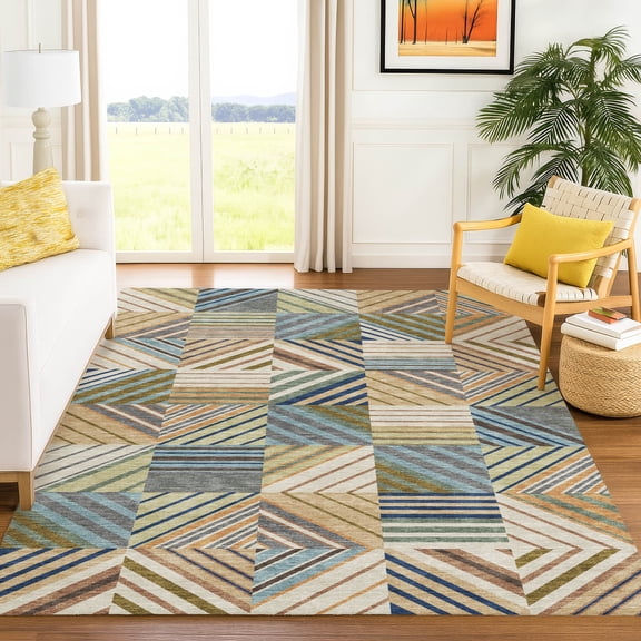 Addison Rugs Chantille Indoor/Outdoor Transitional Patchwork Beige Machine Washable Rectangle Rug, 10' x 14'