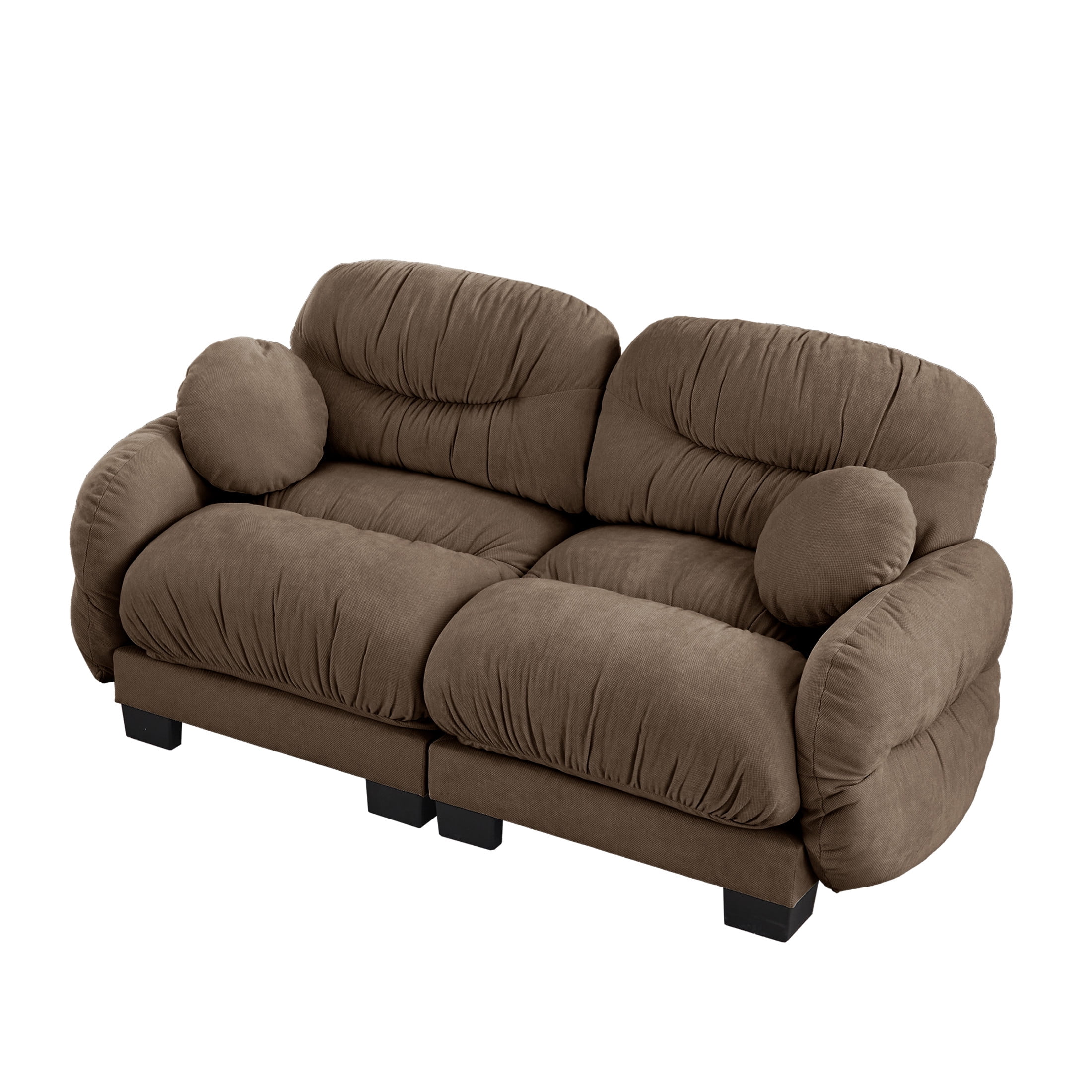 Noble House Corlan Pleated Chenille 2-Seater Sectional Sofa, Modular Deep Seat Couch with Throw Pillows, Brown