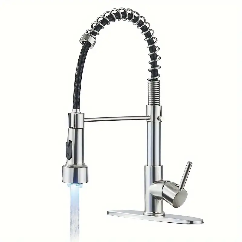 Brushed Nickel LED Kitchen Faucet Pull Down Sprayer Single Handle Swivel Sink Mixer Faucet
