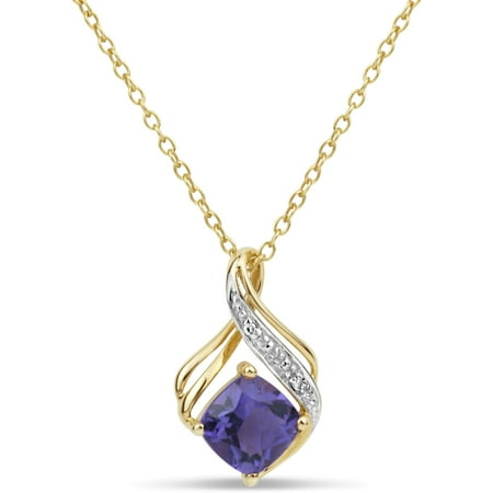 Violac Purple Topaz And White Topaz Swarovski Genuine Gemstone 18K Gold Over Sterling Silver Swirl Pendant 18 inches