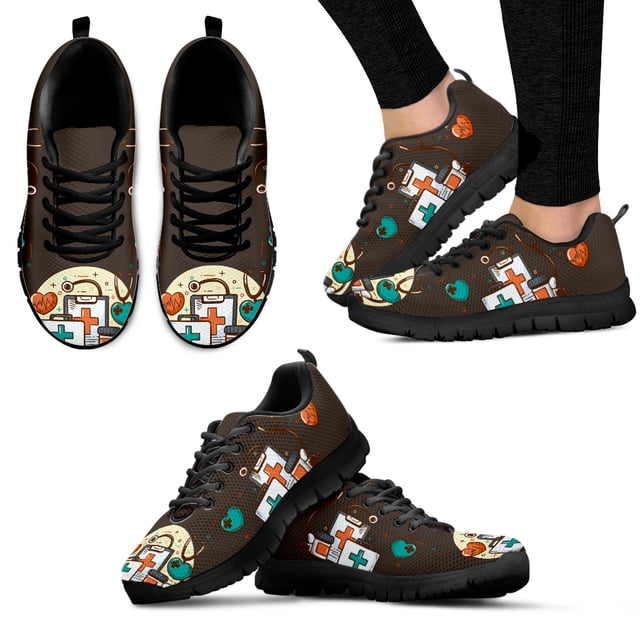 Zapatos de plataforma ligeros con estampado de suministros médicos de primeros auxilios de color verde claro, zapatos cómodos y transpirables de verano.