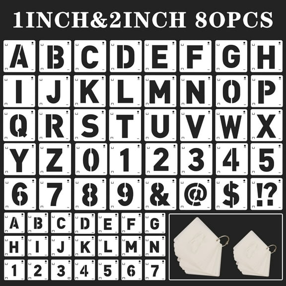 Sinekong 80 pcs Letter Stencils for Crafts Reusable, Alphabet Number Stencils for Painting DIY Art Projects (1, 2 Inch)