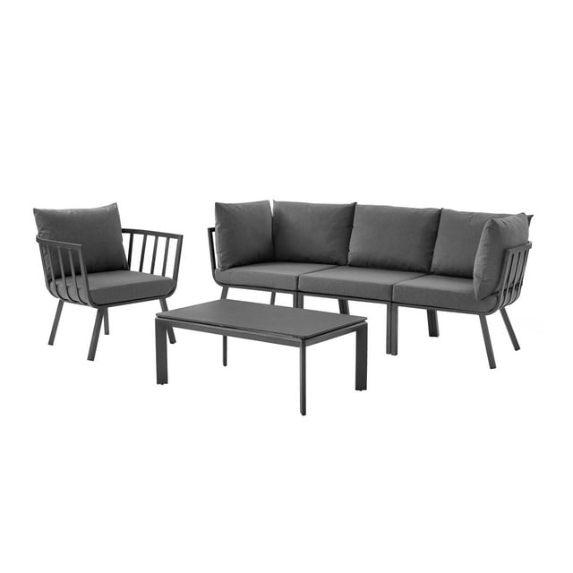Lounge Sectional Sofa Chair Set, Aluminum, Metal, Steel, Grey Gray, Modern Contemporary Urban Design, Outdoor Patio Balcony Cafe Bistro Garden Furniture Hotel Hospitality