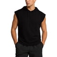 thumbnail image 2 of Domuza Men's Hooded Tank Top Sleeveless Hoodies Lightweight Casual Gym Workout Shirts Cooling Muscle Tee Shirt Black XL, 2 of 7