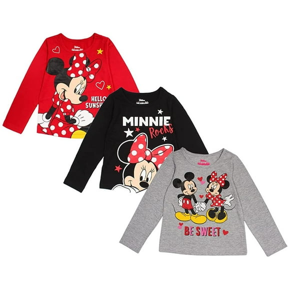 Minnie Mouse Girls 3 Pack Character Long Sleeve Sleeve Tees, Toddler