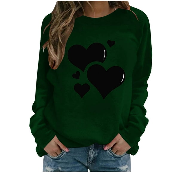 Valentines Day Sweatshirts Women's Casual Crewneck Pullover Tops Cute Heart Long Sleeve Shirts Top