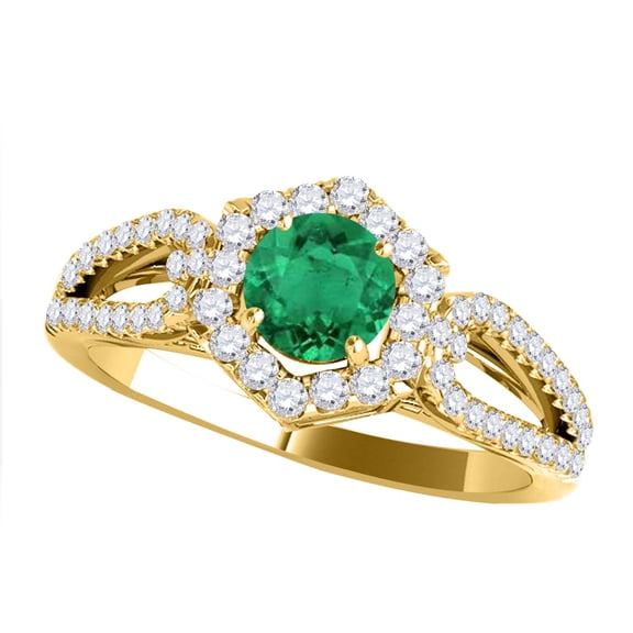 Mauli Jewels Engagement Rings for Women 1.20 Carat Halo Emerald And Diamond Engagement Ring Crafted 4 Prong-Setting 14k Solid Yellow Gold