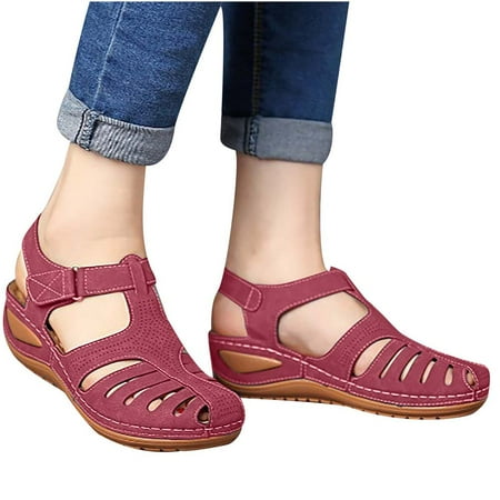 

Akklian Woman s Summer Wedge Sandals Fashion Flat Casual Sandals Solid Color Loophole Shoes