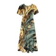 thumbnail image 7 of Penkiiy Women's Summer Casual Short Sleeve Crewneck Marble Print Swing Dress Flowy Tiered Maxi Beach Dress with Pockets M Army Green, 7 of 7