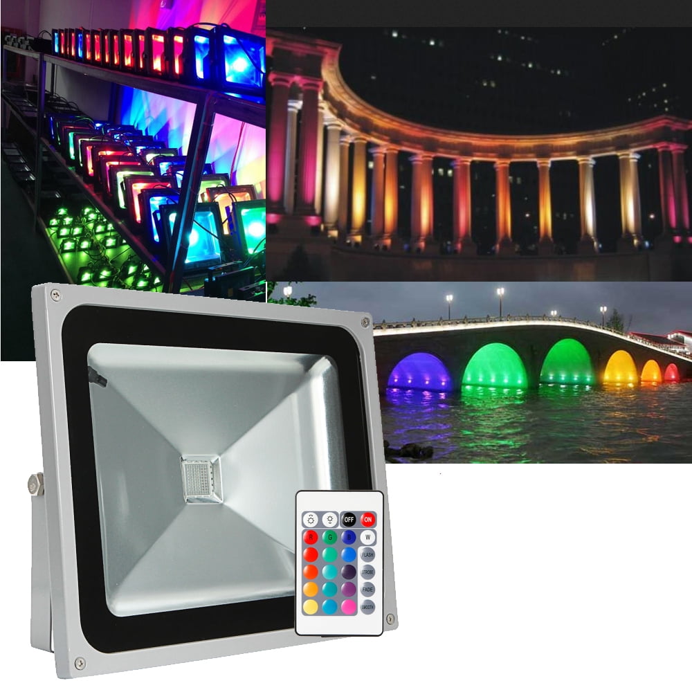 50w Rgb Led Flood Light Outdoor Spotlights Cord Plug Wire Remote