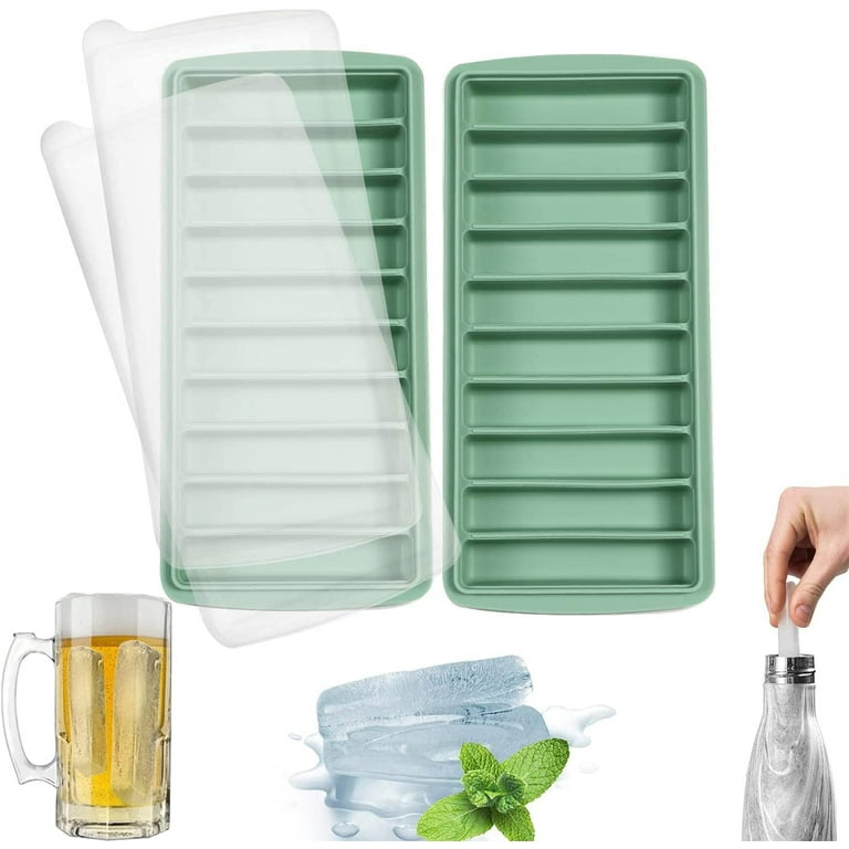 LessMo 3 Pcs Ice Cube Tray, Long Ice Stick Tray Silicone with Lid, Rectangular Narrow Stick, Reusable, Flexible, Easy Release, for Small Mouth Sport