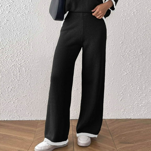 Fleece Lined Pants Women Wide Leg Sweatpants with Pockets Drawstring Lounge Athletic Track Fall Winter