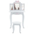 thumbnail image 3 of Zimtown Kids Vanity Princess Dressing Table with 3 Color LED Light, Play Toy Makeup Vanity Set with Three-Fold Mirror, Girls Gift, White, 3 of 14