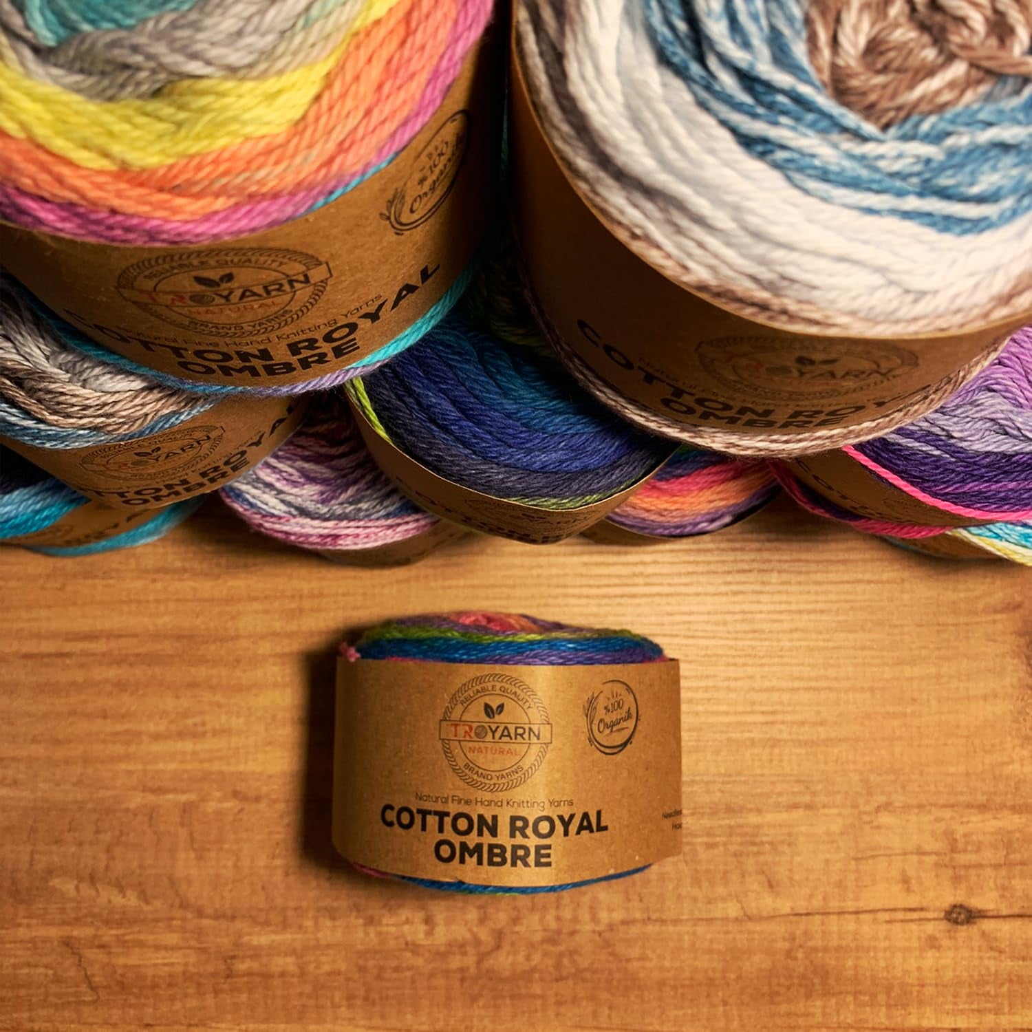 Troyarn Cotton Royal Ombre (1- Skeins Pack) Yarn with Rainbow Colors,Soft Yarn for Crocheting and Knitting%100 Organic Cotton Four Season Yarn 1x100 gr (1x230 yds) (20106)
