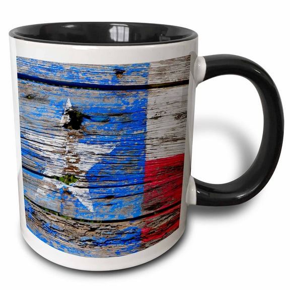 3drose, Texas Flag Painted on Old Wood, 11oz Two-tone Black Mug