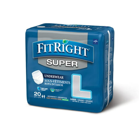 Medline FitRight Super Protective Disposable Underwear, Large 20 Count (pack of 4 