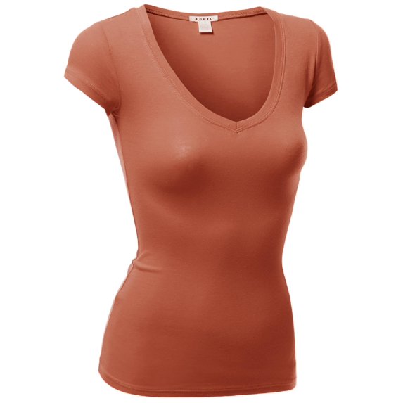 FashionOutfit Women's Basic Short Sleeve V-neck T-shirt Tops