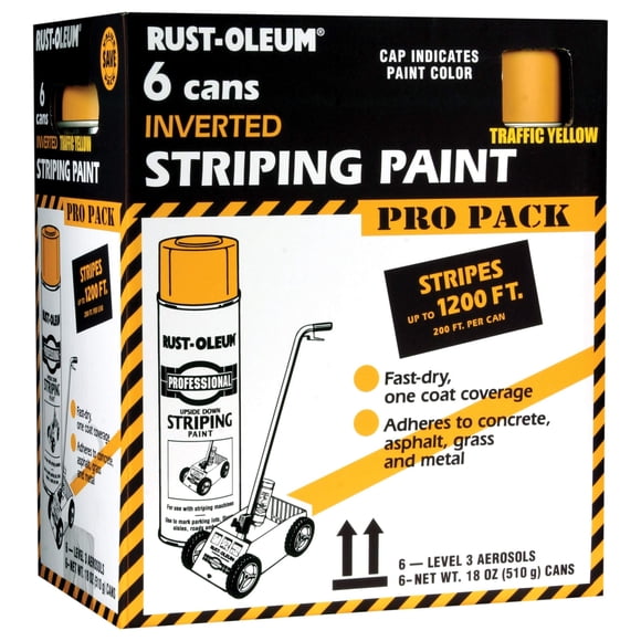 Rust-Oleum P2548849-6PK Professional Inverted Striping Spray Paint, 18 oz, Traffic Yellow, 6 Pack