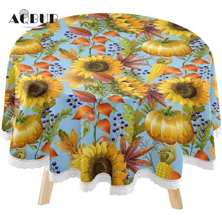 

Autumn sunflower pumpkin round table cloth indoor wrinkle-free autumn harvest round lace table cover can be cleaned kitchen dining room decoration