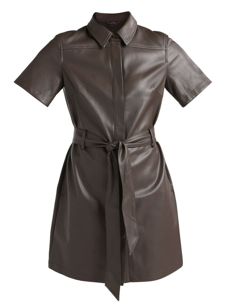 slim fit dress slacks Faux Leather Shirt Dress – msclothesminded main image 0