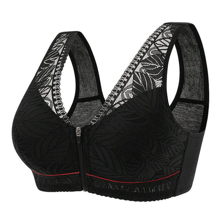 Knosfe Women's Support Bralette Zipper Lightly Wireless Bra Front Close  Comfort Bras for Women