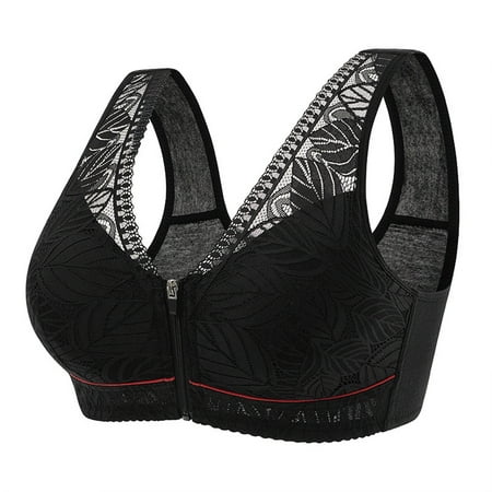 

Qcmgmg Womens Breathable Wireless Bra Comfort Front Close Bras Zipper Bralette