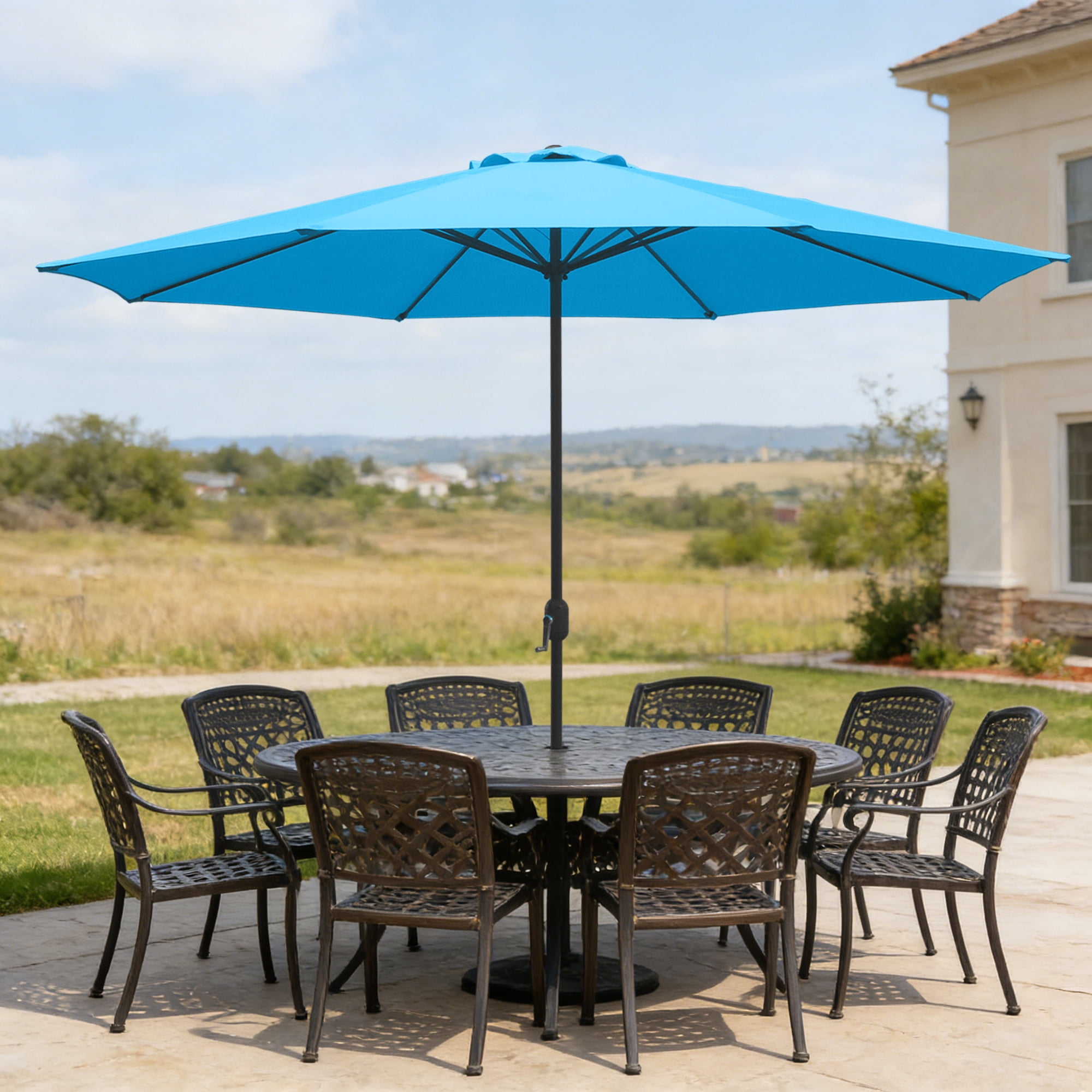 Abble 11FT Outdoor Patio Umbrella with Crank Handle, Market Umbrella with 8 Sturdy Umbrella Ribs, Waterproof for Garden Deck Backyard Pool, Aqua