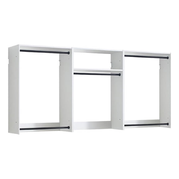 Benjara Vedz Wall Mount Closet Set- 1 Center Shelf 5 Hanging Rods- White