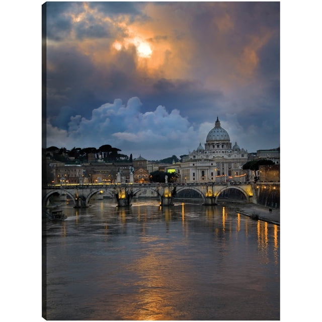Cuadro Decorativo - Puente sobre el río Tíber Roma Jr Impresión en canvas, estrechado.