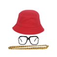thumbnail image 1 of 90s Hip-Hop Gold Chain Costume Kit (Bucket Hat + Sunglass + Gold Chain) Red S/M, 1 of 2