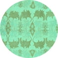 thumbnail image 1 of Ahgly Company Machine Washable Indoor Round Abstract Turquoise Blue Modern Area Rugs, 4' Round, 1 of 4