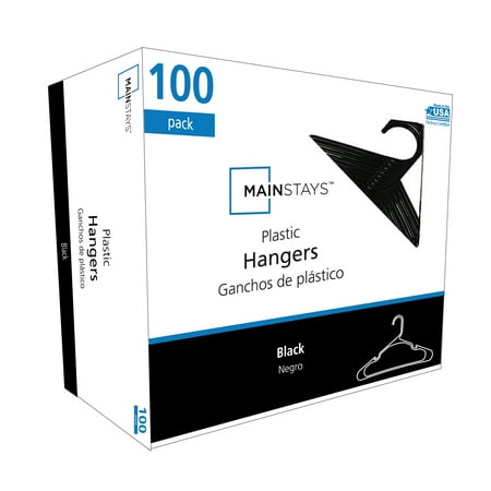 Mainstays Plastic Notched Adult Hangers for Any Clothing Type, Rich Black 100 Count