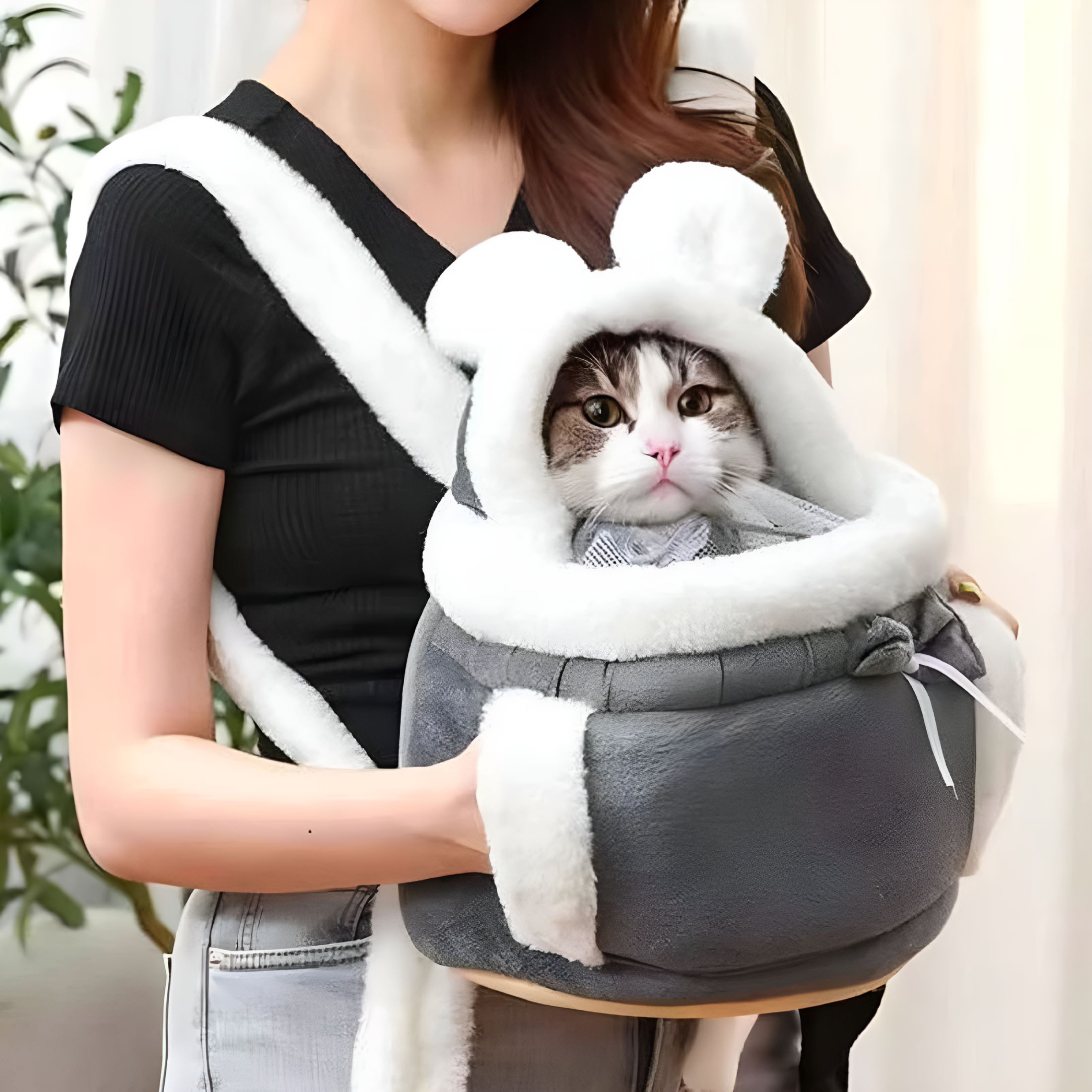GASTROPOD 2026 New Warm Pet Carrier Bag Small Cat Dogs Backpack Winter Plush Pets Cage for Outdoor Travel Pet Hanging Chest Bags 6Kg Load-Bearing (Color: Grey, Size: Large)