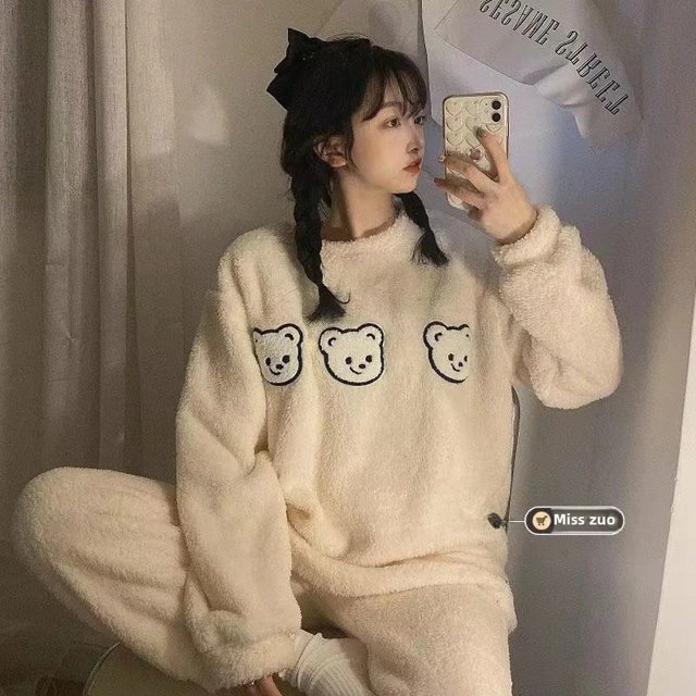 Ropa de dormir gruesa con forro polar para mujer, camisón de Panda bonito para otoño e invierno, ropa de franela para el hogar, ropa de maternidad cómoda para el hogar