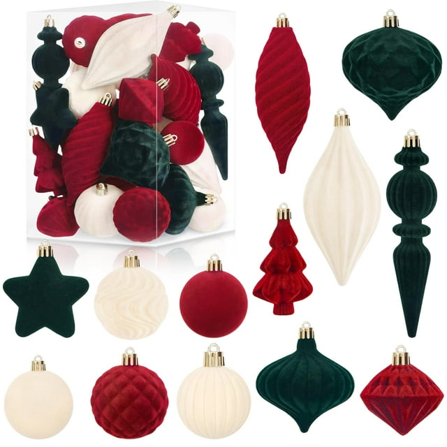 Conjunto de 30 Esferas Navideñas de Terciopelo para Fiesta Ouddy
