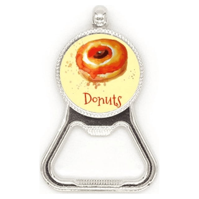 Acuarela pintada a mano donut naranja postre Acero inoxidable Metal cerveza tapa sacacorchos