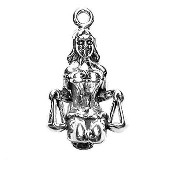 Sterling Silver 30" .8mm Box Chain 3D Libra Lady Holding Scales Zodiac Pendant Necklace