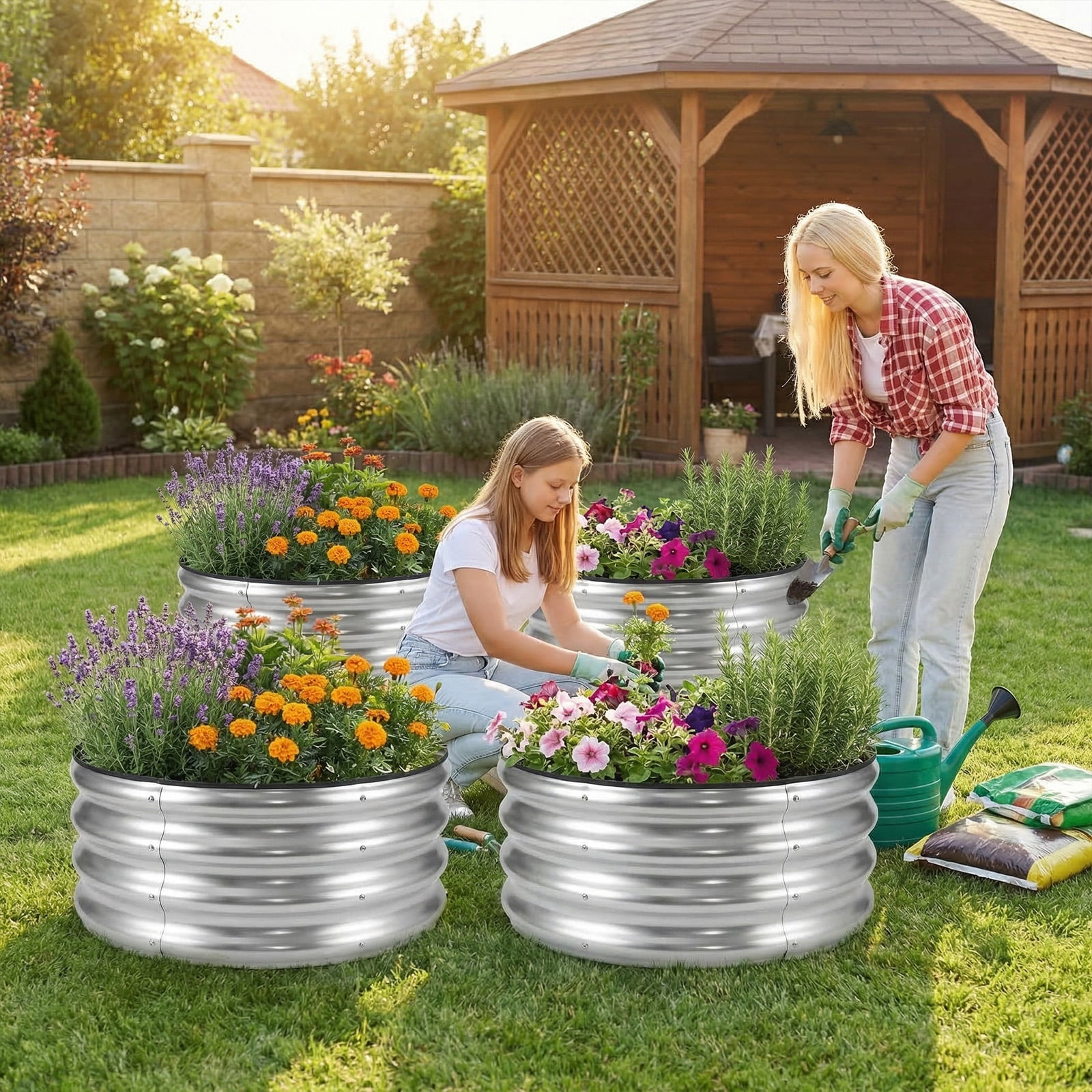 Costway 2 Pack Galvanized Raised Garden Bed Kit with Open-Ended Base for Vegetables Flowers