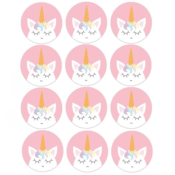 Pegatinas de unicornio para decoración de fiesta de cumpleaños de niñas, suministros de bricolaje, caja de regalo, etiqueta de botella, 24/48 Uds.