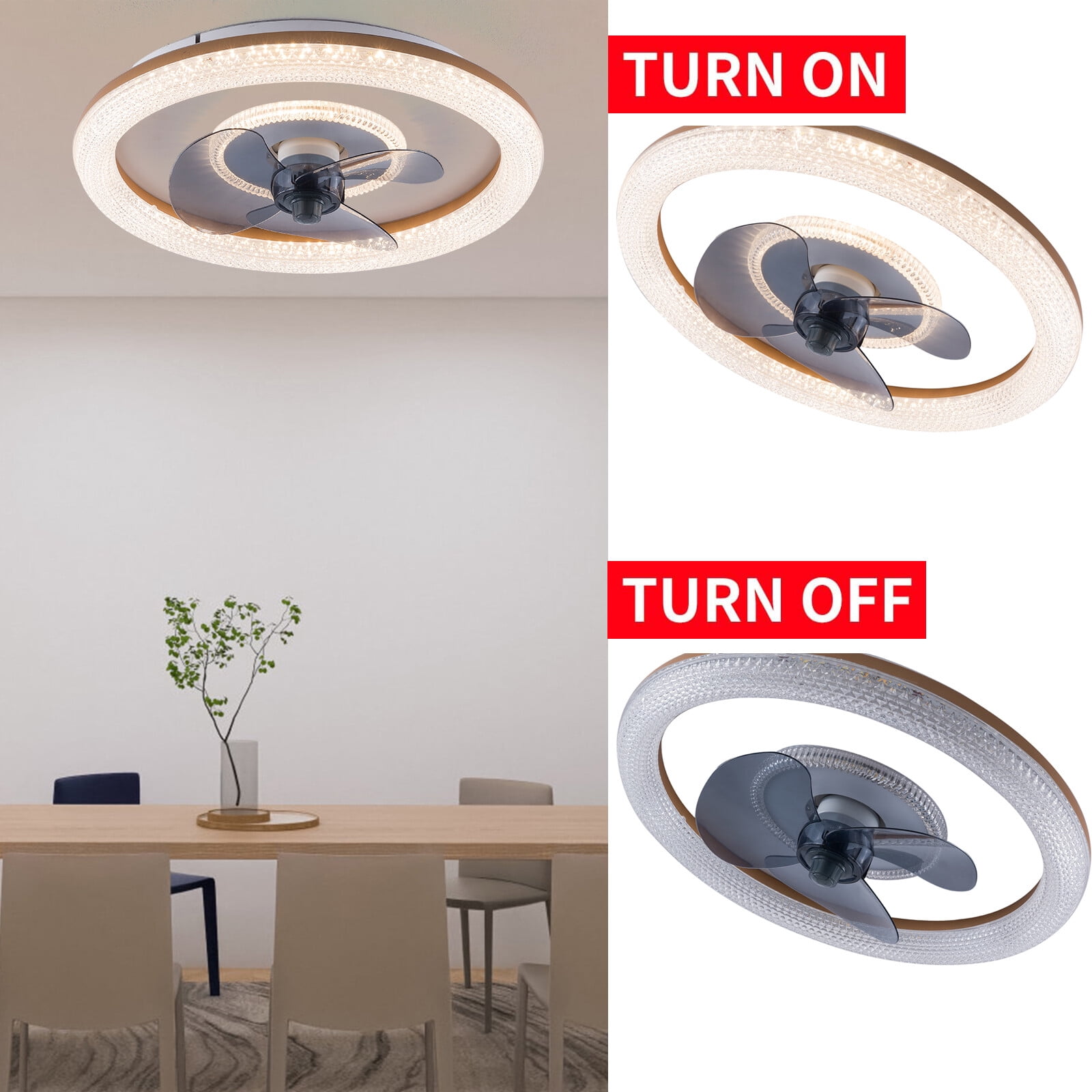 Modern Ceiling Fan With Light& Remote Control Flush Mount Ceiling Fan 3-Color W/o Bulb for Living Rooms