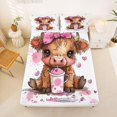 thumbnail image 5 of jejeloiu Pink Highland Cow Full Size Sheets Kids,Cute Farm Print Bed Sheets,4 Pieces, 5 of 6