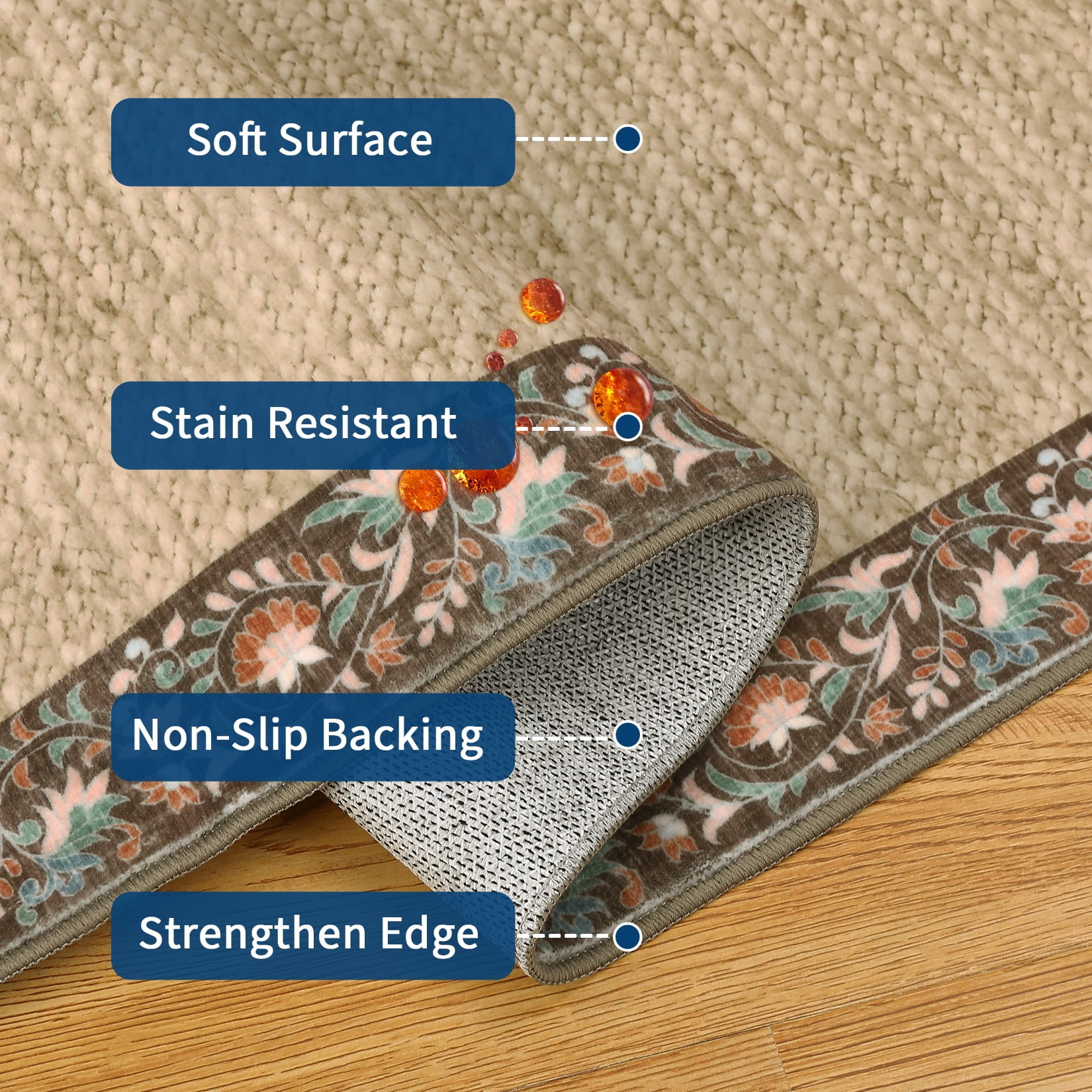 Hasoo 6' x 9' Area Rug for Living Room Washable Modern Simulated Woven Texture Floral Bordered Non Shedding Neutral Indoor Decor Carpet, Brown