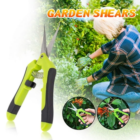 1Pcs Stainless Steel Straight/Curved Blades Slide Locking Spring Loaded Micro-Tip Pruning Snip, Green